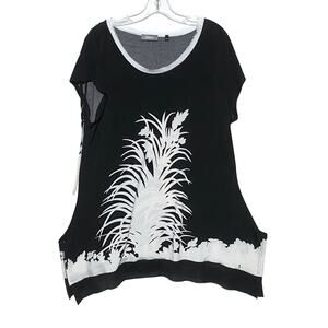 Neiman Marcus Split Hem Floral Tunic Mini Dress Adjustable Sleeves Womens XL